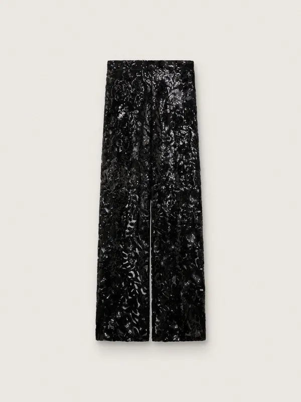 Women’s tulle pants with floral embroidery in black sequins online