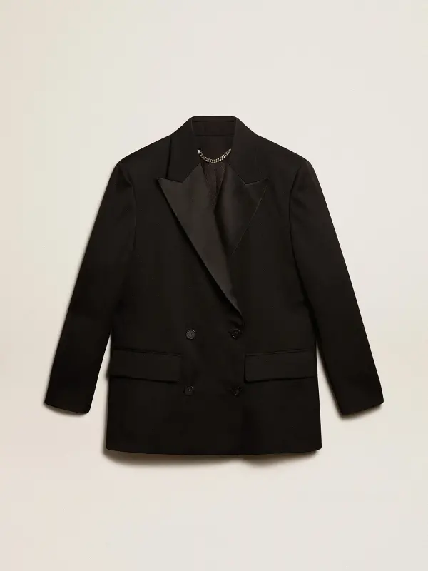 Women’s tuxedo jacket in black wool gabardine online