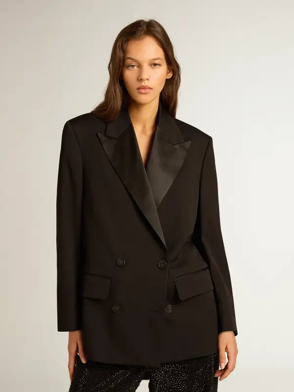 Women’s tuxedo jacket in black wool gabardine online