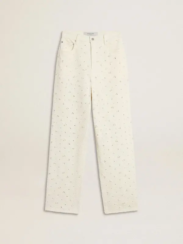 Women’s white denim pants with beading and crystals online