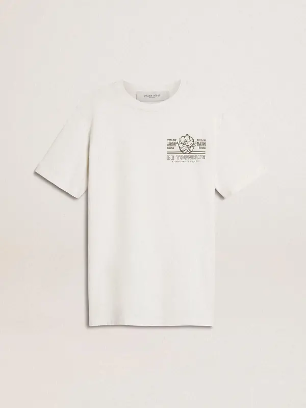 Women’s white T-shirt with black print on the chest online