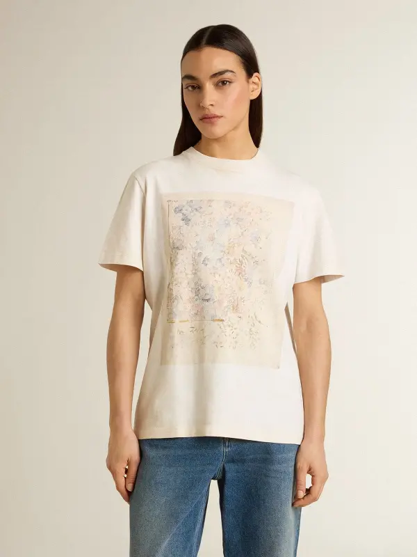 Women’s white T-shirt with floral print online