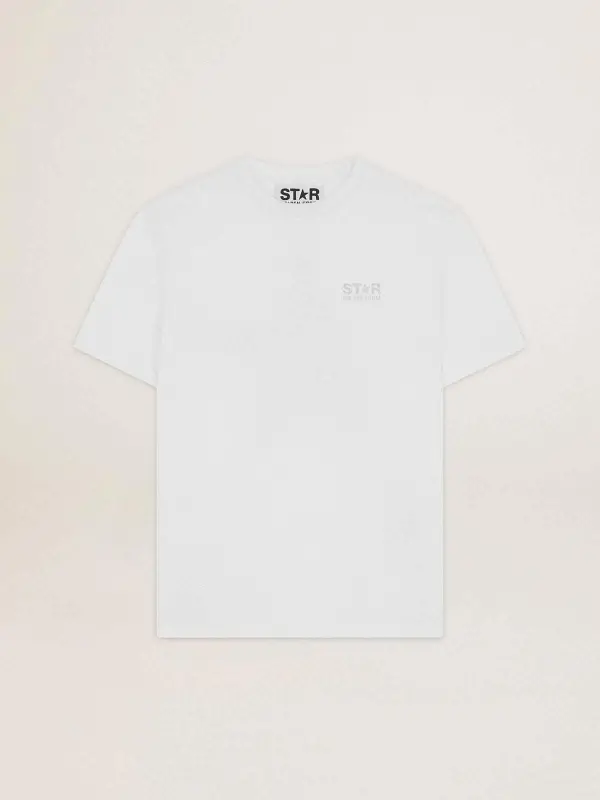 Women’s white T-shirt with silver glitter logo and star online