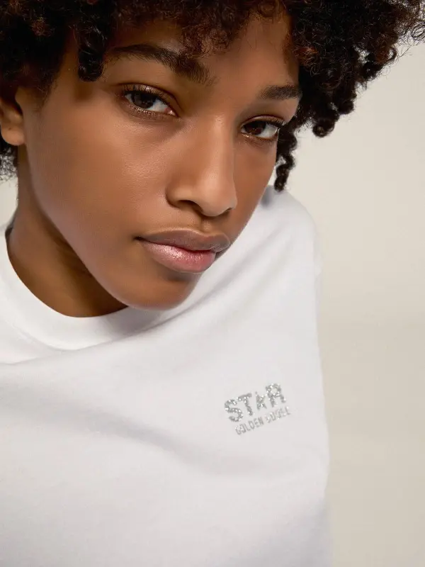 Women’s white T-shirt with silver glitter logo and star online