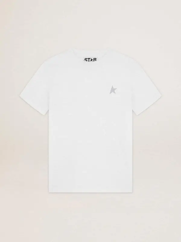 Women’s white T-shirt with silver glitter star on the front online