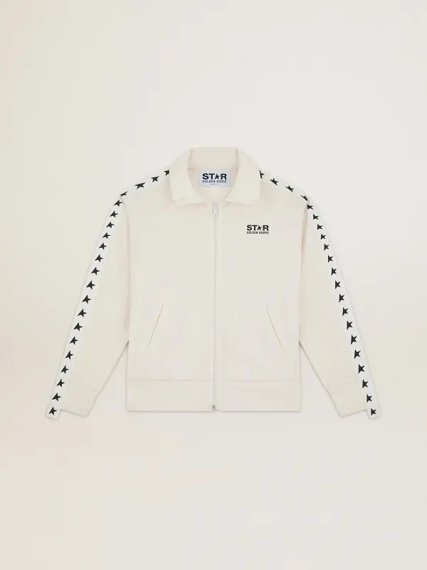 Women’s white zipped sweatshirt with white strip and black stars online