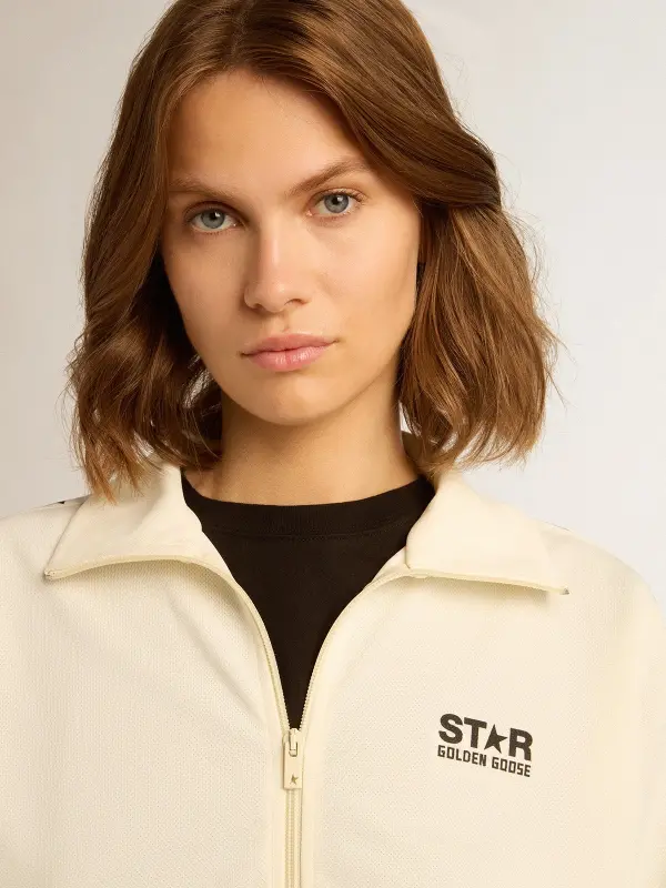 Women’s white zipped sweatshirt with white strip and black stars online