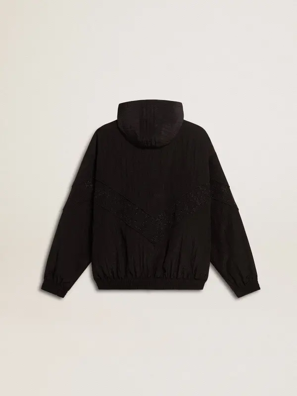 Women’s windcheater in black nylon with tone-on-tone crystals online
