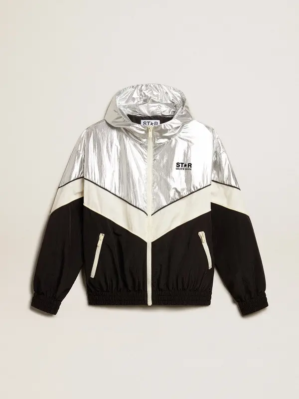 Women’s windcheater in silver and black technical fabric online