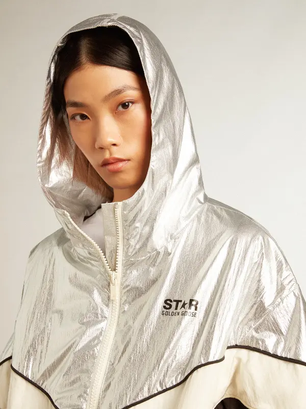 Women’s windcheater in silver and black technical fabric online