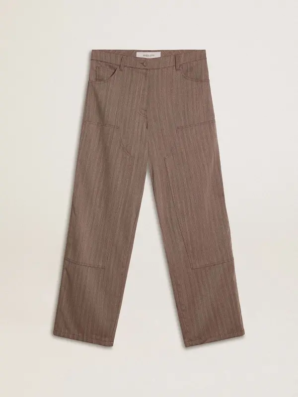 Women’s wool blend pants in light brown micro chevron online