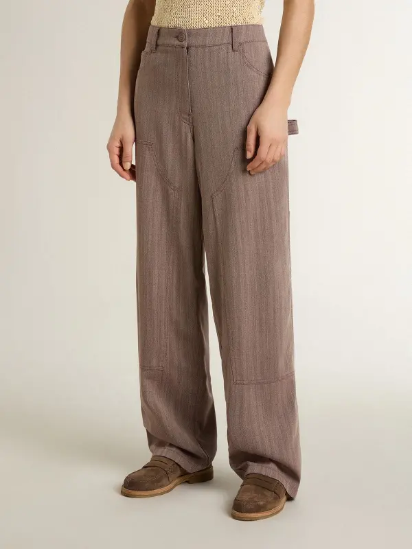 Women’s wool blend pants in light brown micro chevron online