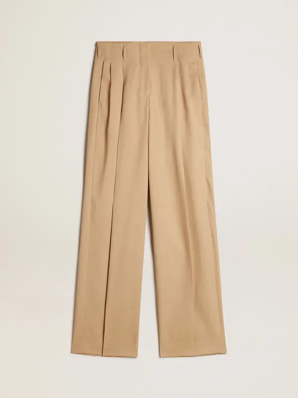 Women’s wool gabardine pants in sand online