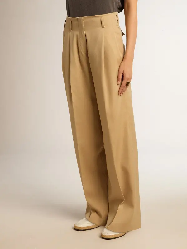 Women’s wool gabardine pants in sand online