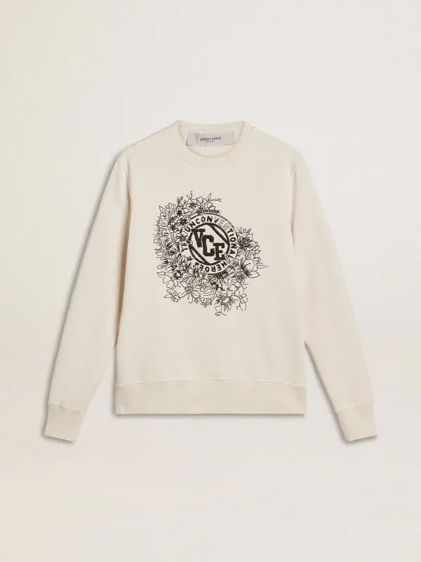 Women’s worn-white cotton sweatshirt with embroidery online