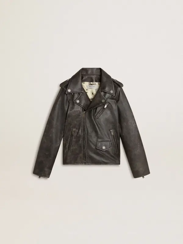 Boy’s biker jacket in distressed leather online
