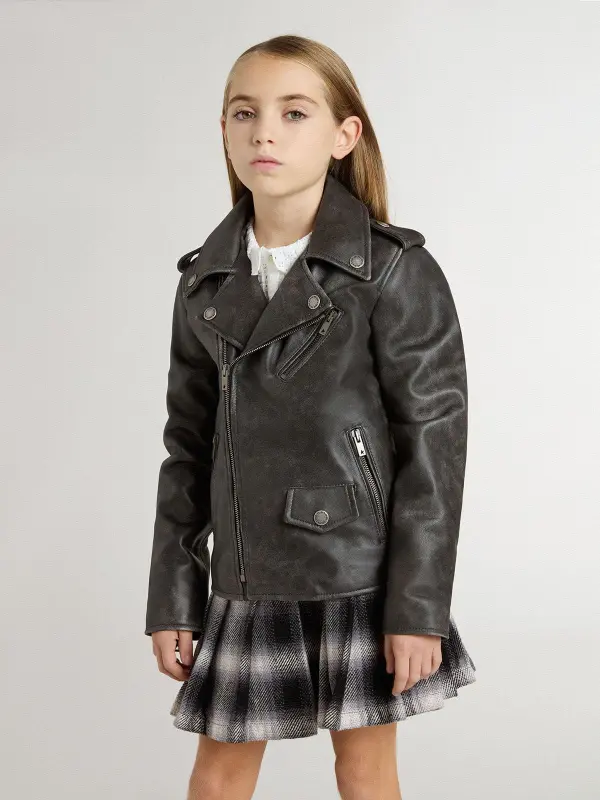 Boy’s biker jacket in distressed leather online