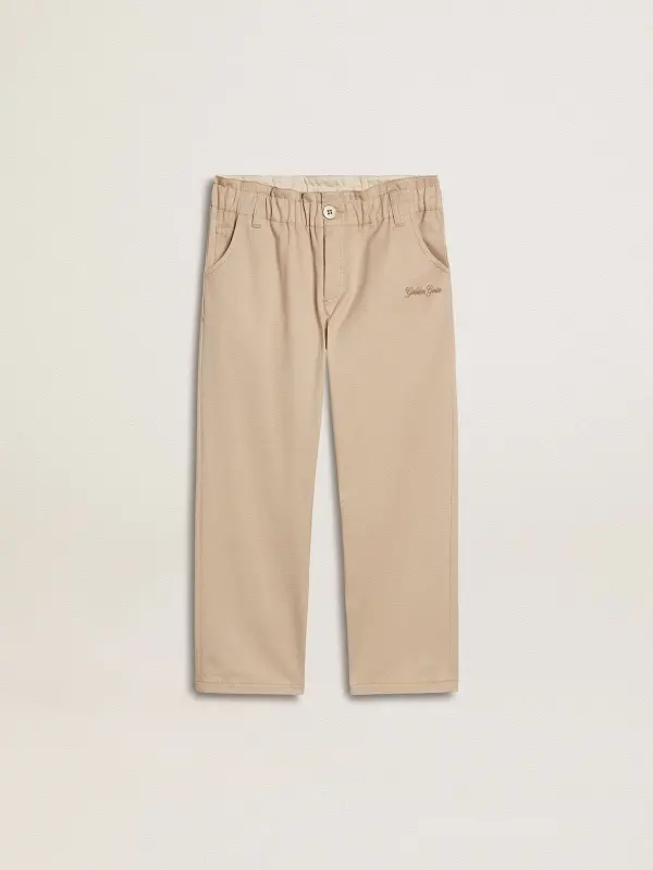 Girl’s beige cotton pants with embroidery online
