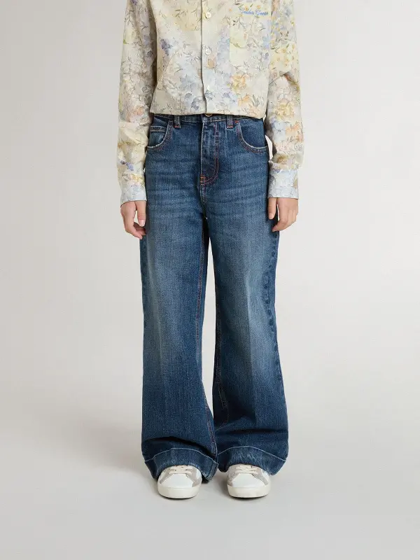 Girl’s bootcut jeans with a medium wash and embroidery online