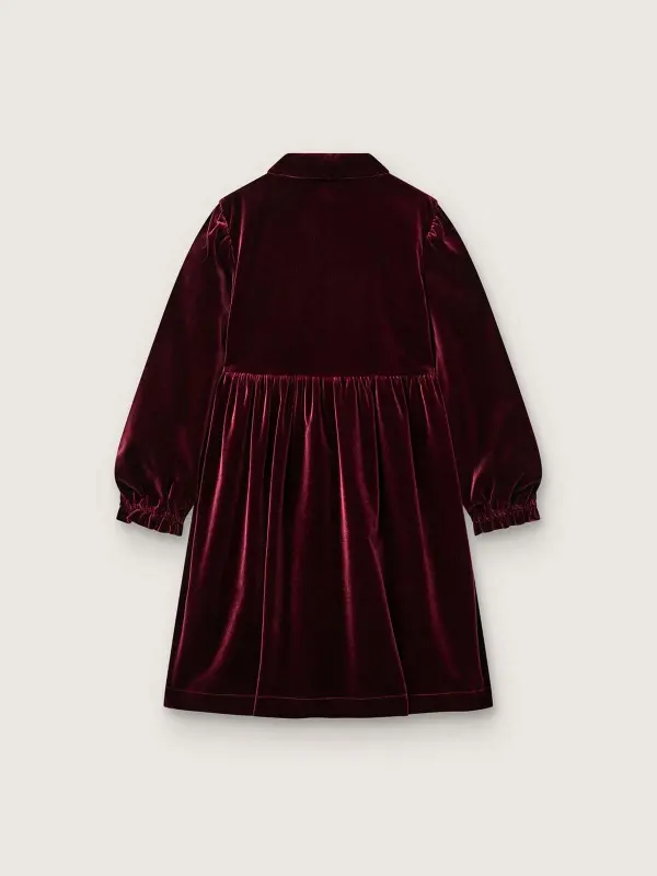 Girl’s burgundy velvet-effect dress with embroidery on the front online