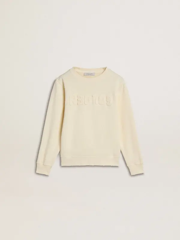 Girl’s cream-colored sweatshirt with patch writing online