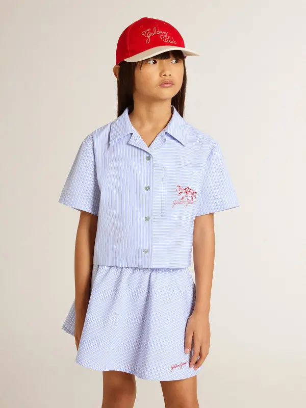 Girl’s cropped shirt in striped light blue cotton online
