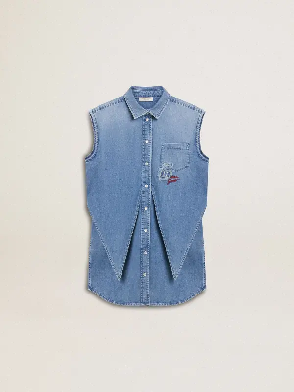 Girl’s denim dress with front knot and embroidery online