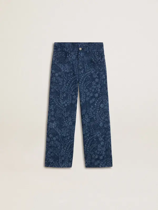 Girl’s medium wash wide jeans with print online