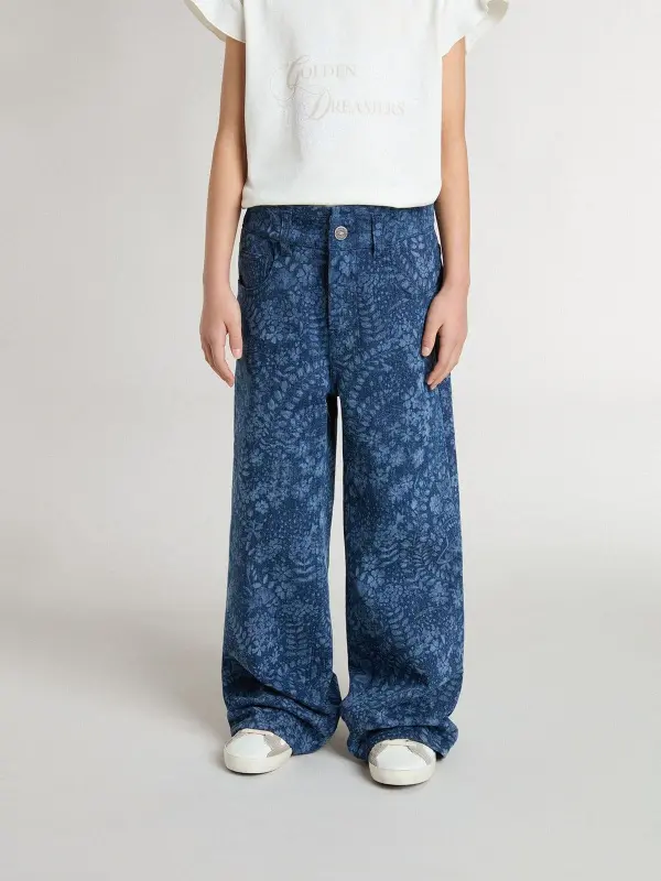 Girl’s medium wash wide jeans with print online