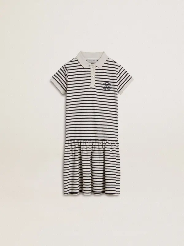 Girl’s midi dress in striped cotton blend with embroidery online