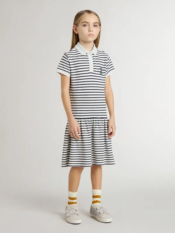 Girl’s midi dress in striped cotton blend with embroidery online