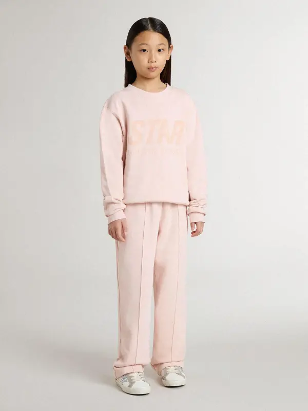 Girl’s pink-colored sweatshirt with pink front lettering online