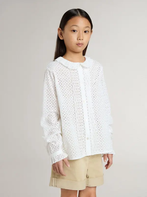 Girl’s white broderie anglaise cotton shirt online