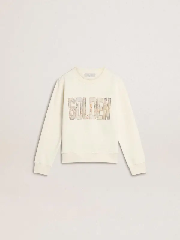 Girl’s white sweatshirt with multicolor Golden writing on the front online