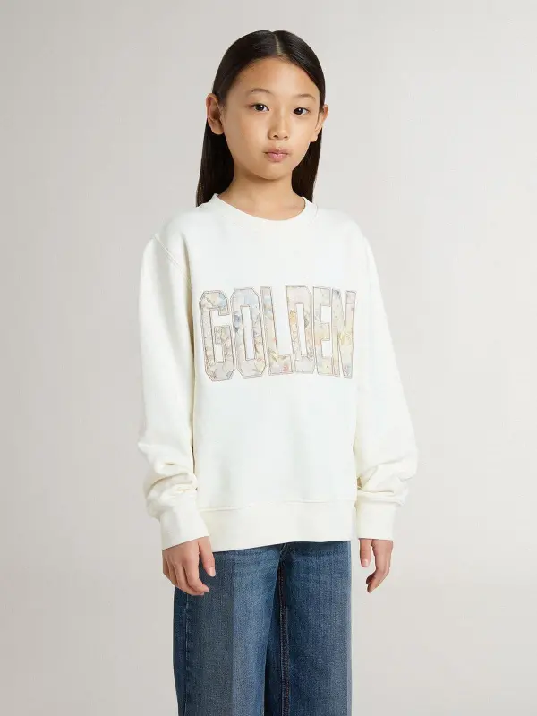 Girl’s white sweatshirt with multicolor Golden writing on the front online