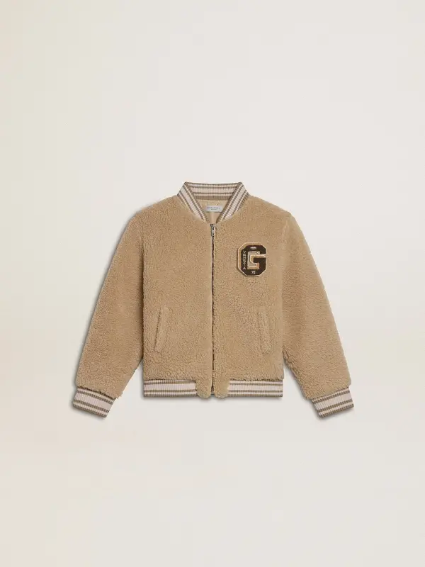 Kids beige fleece bomber jacket online