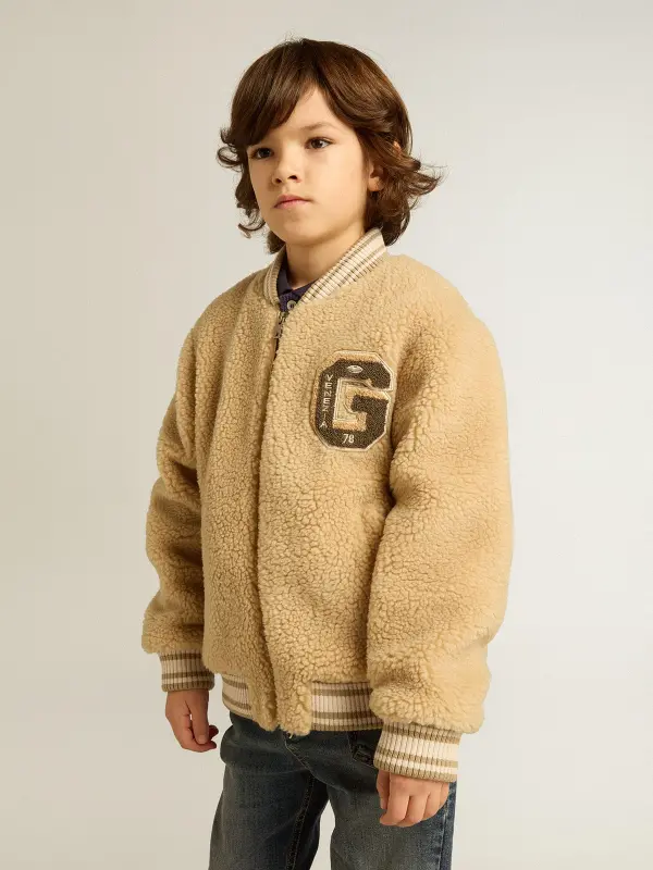 Kids beige fleece bomber jacket online