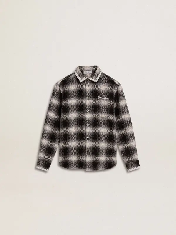Kid’s black and white checked shirt with white embroidery online