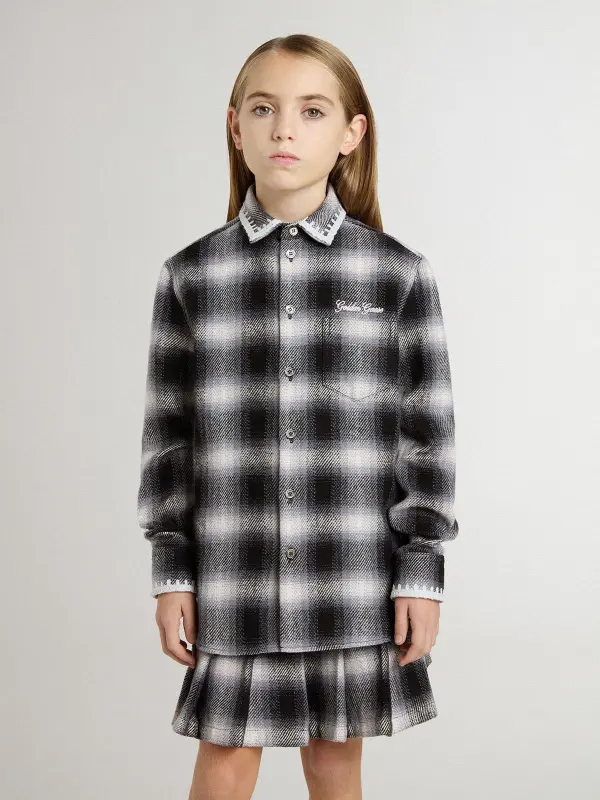 Kid’s black and white checked shirt with white embroidery online