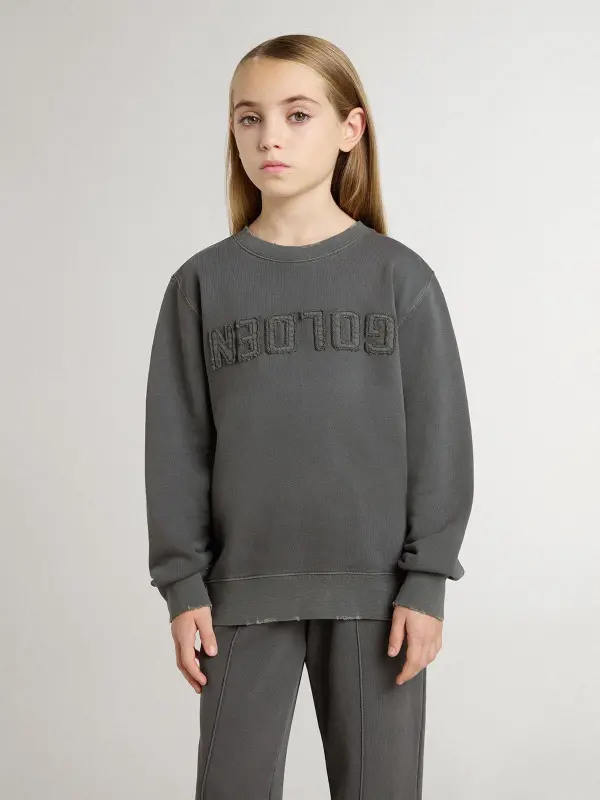 Kid’s gray sweatshirt with raised logo online