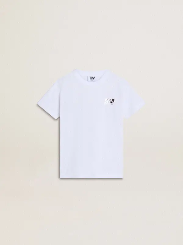 Kid’s white cotton T-shirt with silver print online