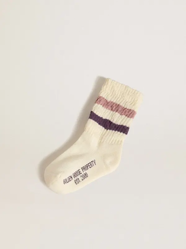 Kid’s white socks with pink and purple stripes online