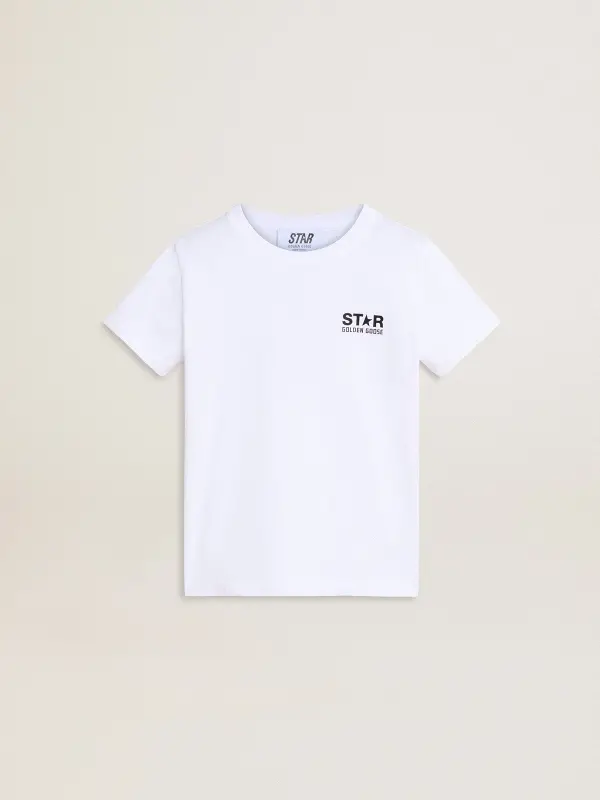 White T-shirt with contrasting black logo and star online