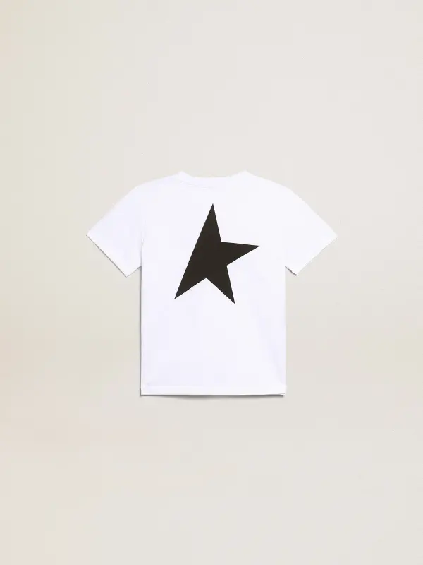 White T-shirt with contrasting black logo and star online