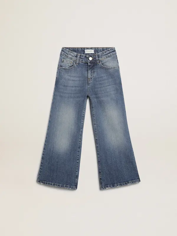 Wide-leg jeans in mid-blue bull denim online