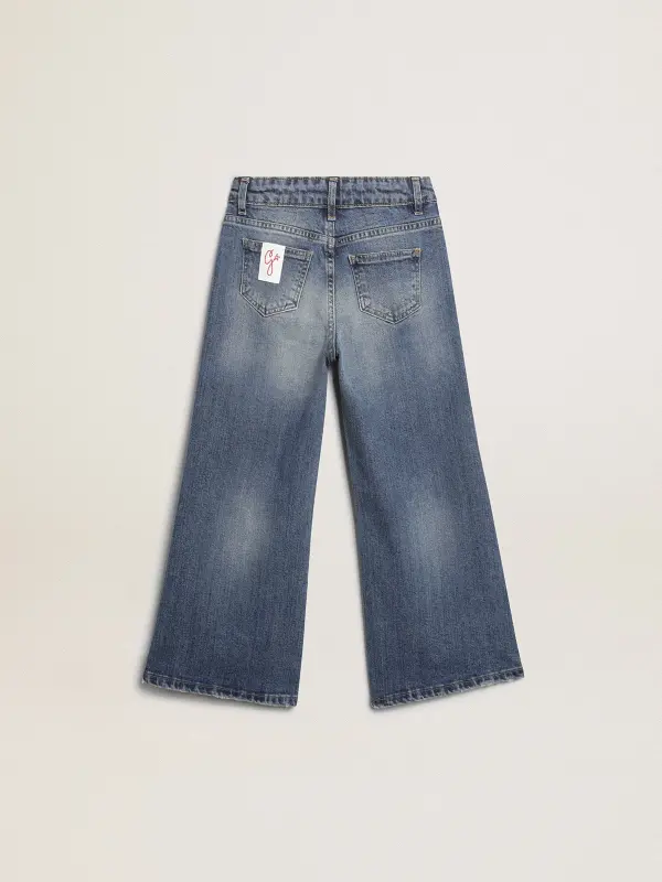 Wide-leg jeans in mid-blue bull denim online