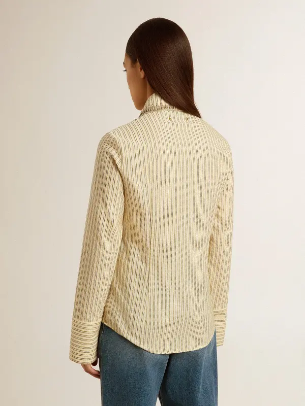 Ecru shirt with stripes and embroidered crystals online