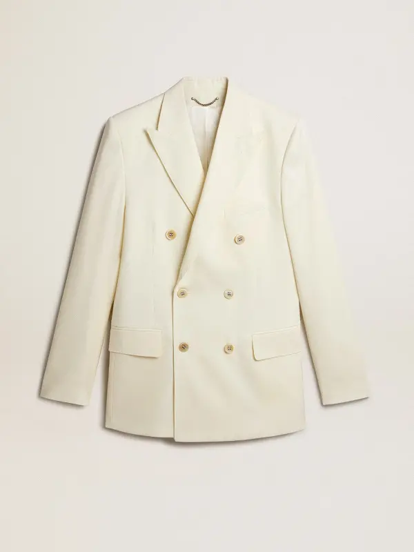 Men’s cream-colored double-breasted blazer online