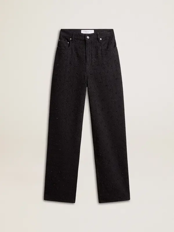 Women’s cotton denim pants with crystal and stone decoration online