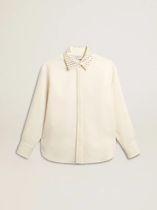Women’s viscose and cotton blend shirt with crystal-embellished collar online